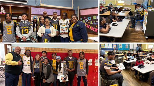 collage of student smiling and reading to students